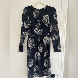 Whistles Black and Gray Floral Long Sleeve Dress